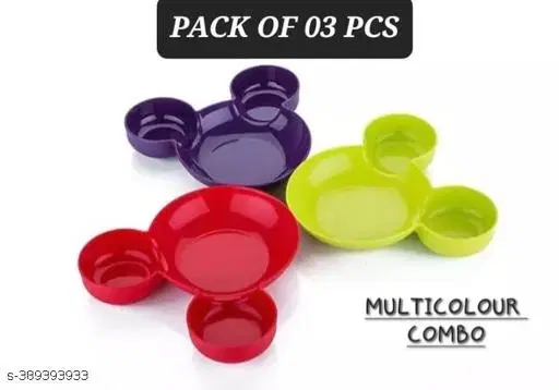 Plastic Plates for Kitchen, Multicolor, Pack of 3