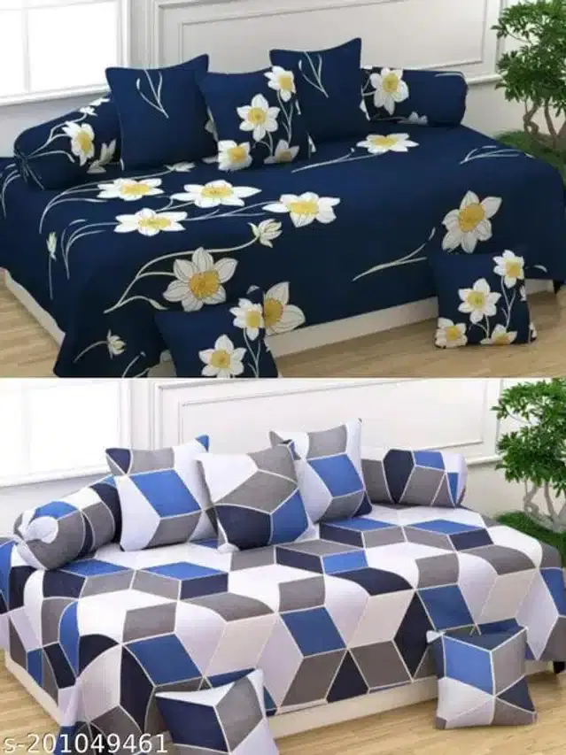 Polycotton Diwan Cover Set, Multicolor, Combo of 2