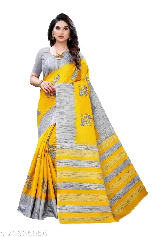 Georgette Digital Print Saree for Women, Yellow