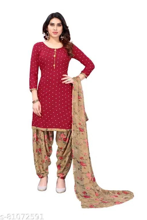 French Crepe Printed Unstitched Suits for Women (Red, Un Stitched)