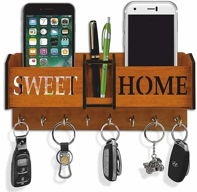 KC ART Sweet Home Wood Key Holder, 8 Hooks, Brown