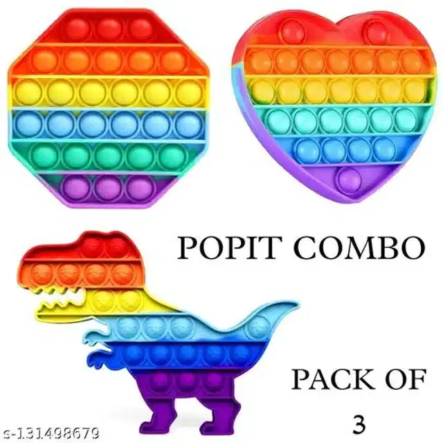 Silicone Pop It, Multicolor, Pack of 3