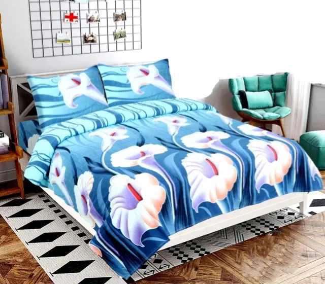 Polycotton Double Bedsheet with 2 Pillow Cover, Multicolor, 90x90 inches