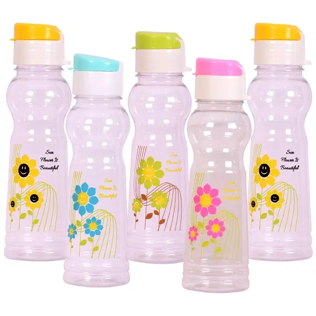 Plastic Fridge Water Bottles for Kids, Multicolor, 500 ml, Pack of 5