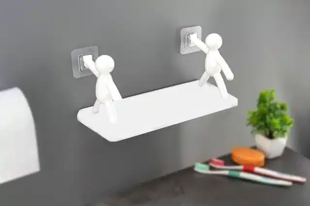 Adhesive Plastic Rack Shelf, White