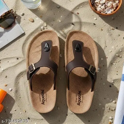 Aqualite PU Flip-flops for Men (Brown, 6)