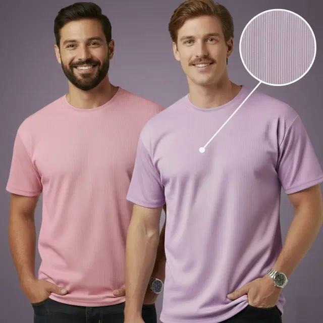 Polyester Round Neck T-shirt for Men, Multicolour, Pack of 2 (M)