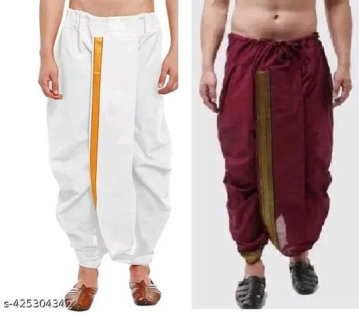 Polycotton Dhotis for Men, Pack of 2 (Multicolor, Free Size)