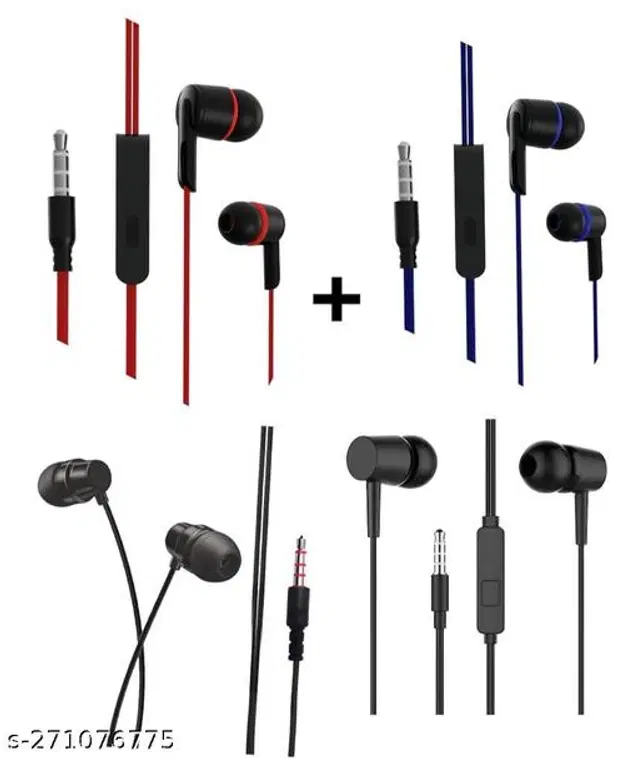 Premium 3.5 mm Jack Wired Earphones, Multicolor, Pack of 4