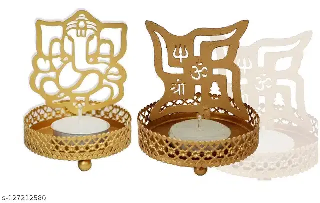 Tealight Candle Holder, Pack of 2, Gold