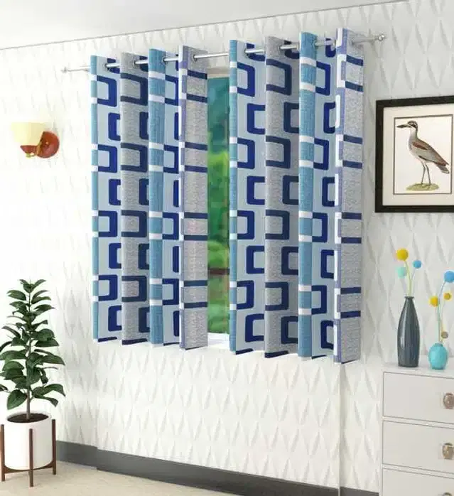 Window Curtain, Pack of 2, Blue, 4X5 Feet