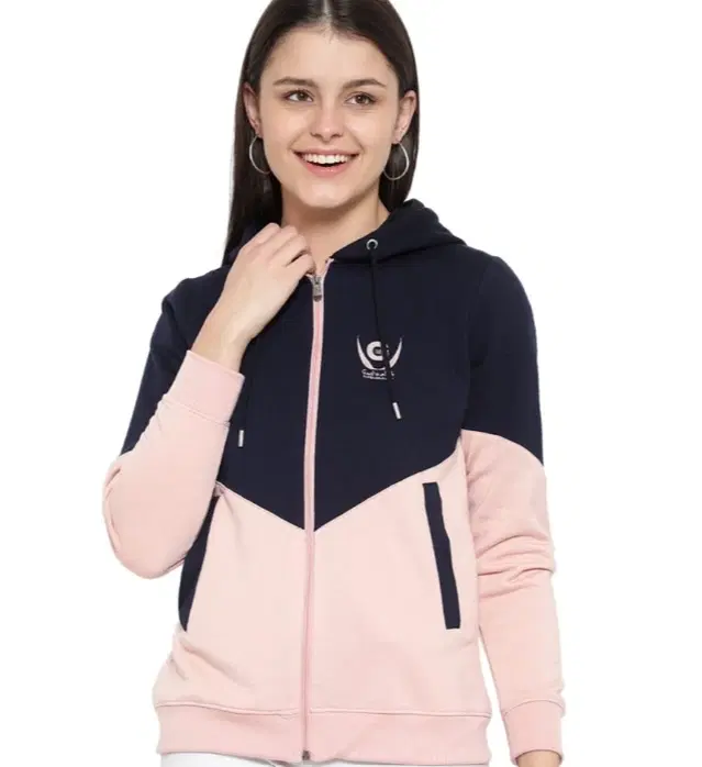 Women's Colorblock Zipper Hoodie, Navy Blue (M)