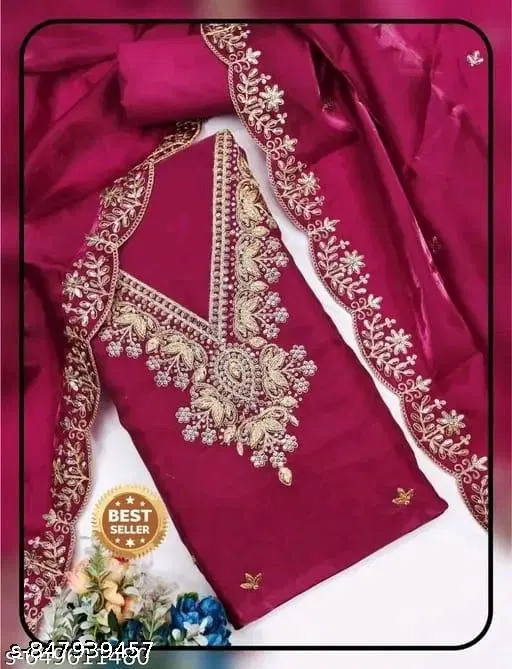 Vichitra Silk Embroidered Punjabi Suits for Women (Rani, Un Stitched)