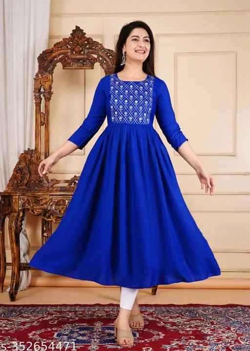 Rayon Kurti for Women, Blue (XS)
