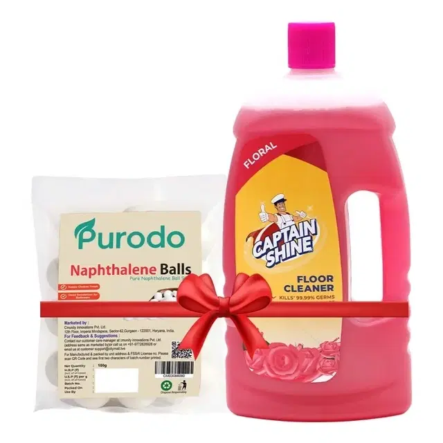 Captain Shine Disinfectant Floor Cleaner 1 L (Floral) + Purodo Napthalene Balls 100 g