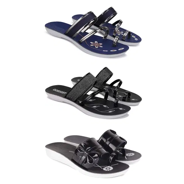 Flats for Women, Set of 3 (Multicolor, 7)