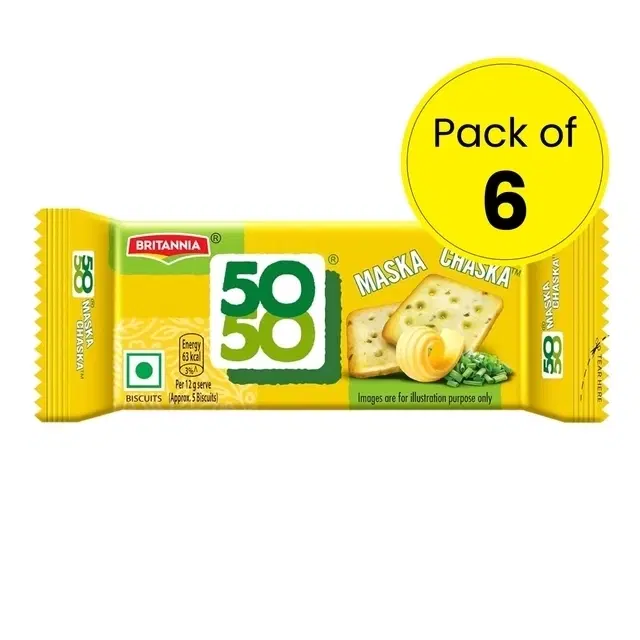 Britannia 50-50 Maska Chaska Biscuits 6X42.7 g (Pack of 6)