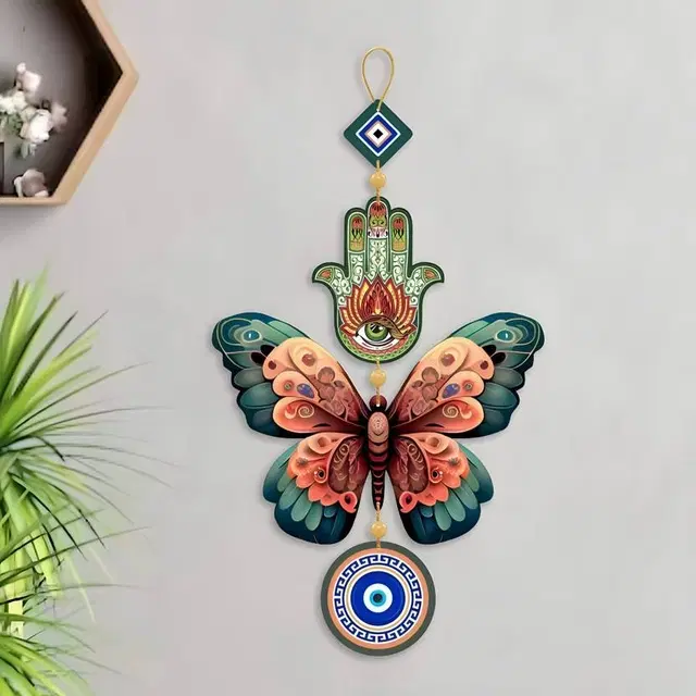 Khatu Craft  Butterfly Evil Eye Hanging Grey 20x40cm