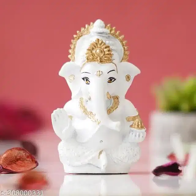 Resin God Ganesha Idol, White & Gold