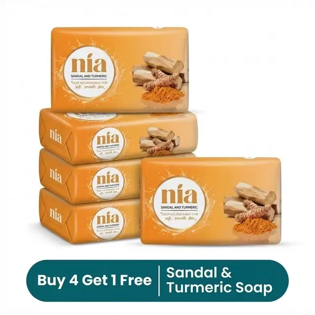 Nia Sandal & Turmeric Soap 5X100 g (Buy 4 Get 1 Free)
