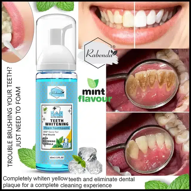 Rabenda Mint Teeth Whitening Foam Toothpaste, 60 ml