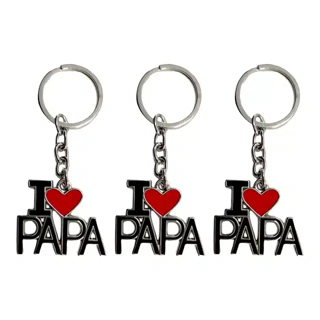 Metal Fancy Attractive I Love Papa Keychain, Silver, Pack of 3