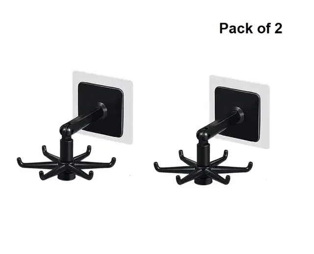 360° Rotating Multi-Purpose Hook Hanger Flexible Self-Adhesive Organizer for Kitchen & Bathroom Pack 2
