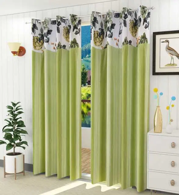 Homefab Polyester Curtains, Green, 7 Feet, HF-227