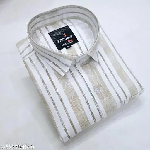 Cotton Blend Checked Shirt for Men, Cream (M) Pack of 1