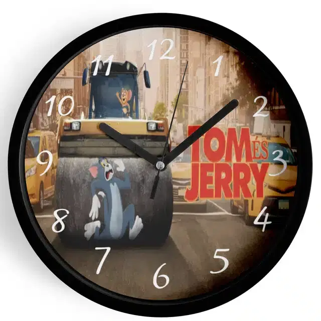 Analog Tom & Jerry Wall Clock for Home, Black, 7 Inches