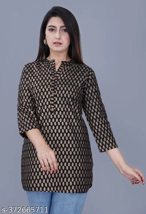 Cotton Blend Kurta & Payjama Set For Women, Black (L)