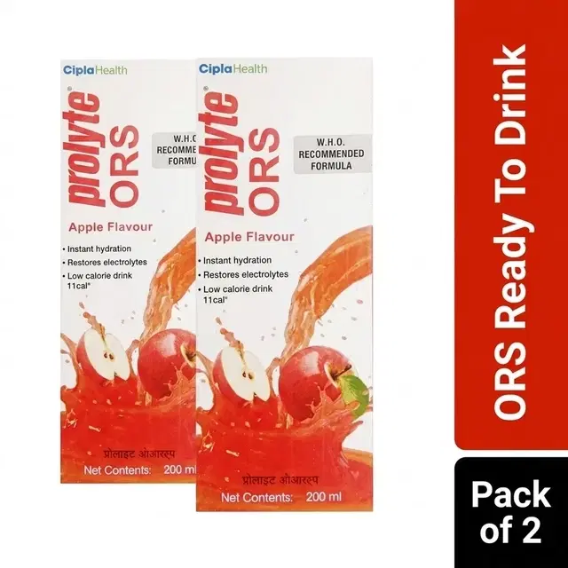 Prolyte ORS Ready To Drink for Body Fluid & Electrolyte Replenishment | For Stomach Care & Dehydration | Flavour Apple, 2X200 ml Liquid (Pack of 2)