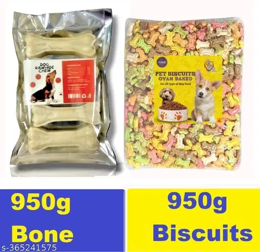 Combo of High Protien and Calcium Dog Rawhide Bone(900gm) + Multiflavor Biscuits 900gm, (Pack Of 1)