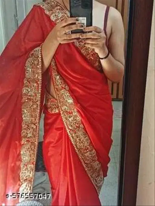 Chiffon Embellished Saree For Women, Red
