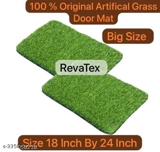 Artificial Grass Doormat, Green, 18x24 inches, Pack of 2