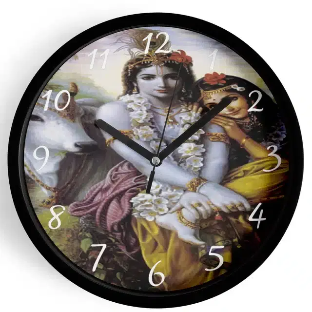 Analog Lord Krishna Wall Clock for Home, Black, 7 Inches