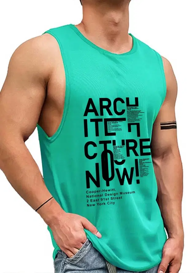 Polyester Printed Vest for Men (Green, S)