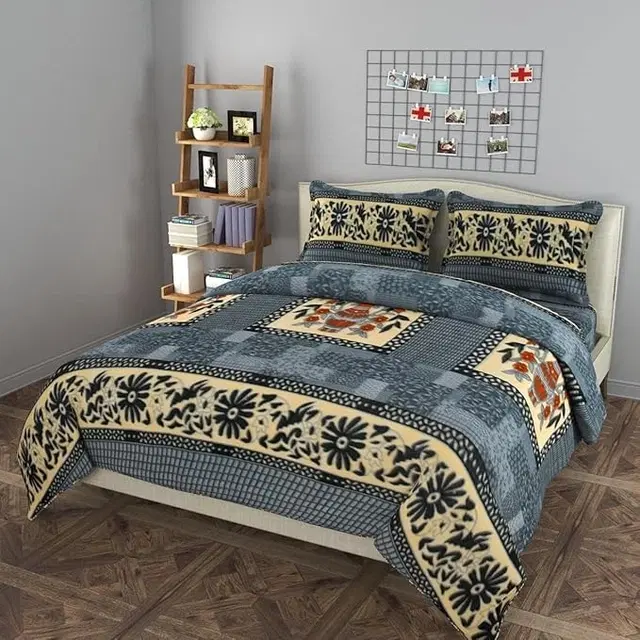 Woolen Double Size Bedsheet with 2 Pillow Covers, Grey, 90x90 Inches