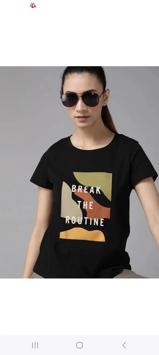 Round Neck Printed T-Shirt for Women, Black (XL)