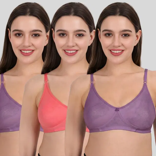 Cotton Bra for Women, Multicolour, Pack of 3 (28B)