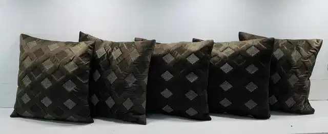 Polyester Cushion Covers Set, Pack of 5, Black, 16x16 Inches