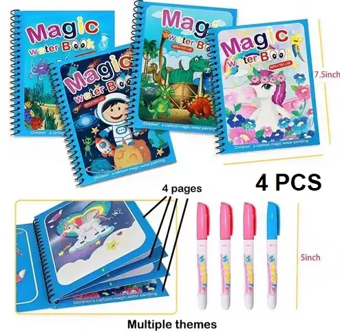 Magic Water Book 4 Pcs with 4 Pcs Magic Pen for Kids, Set of 2