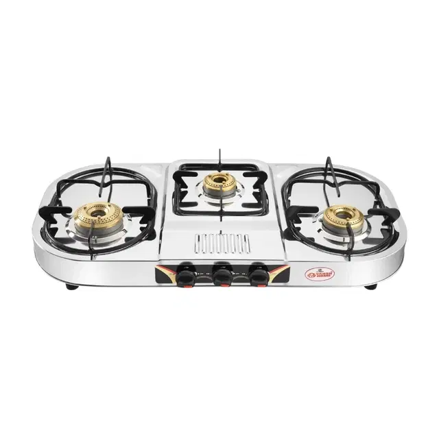 Stainless Steel ISI Certified 3 Burner Gas Stove, Silver