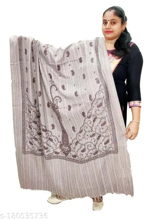 Kavim Grey Wool Printed Shawl for Women (Grey, Free Size)