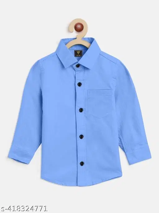 Solid Cotton Blend Spread Collar Shirt for Boys (Aqua Blue, 9-10 Years)