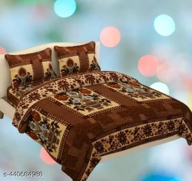 Woolen King Size Bedsheet with 2 Pillow Covers, Multicolor, 90x100 inches