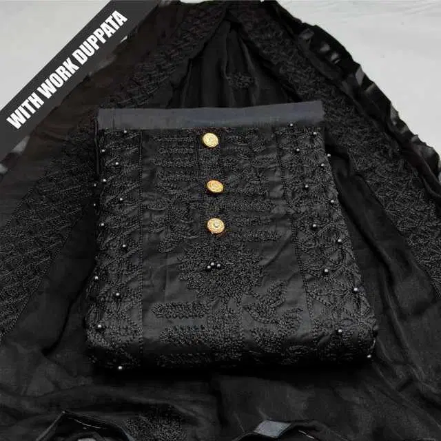 Women's Unstiched Dress Material Suit (Black) (VK-104)