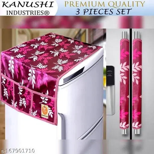KANUSHI Industries® 1Pc Fridge Cover for Top with 6 Utility Pockets + 2 Fridge Handle Cover (FRI-Wine-Small-LEVS+2-Handle)