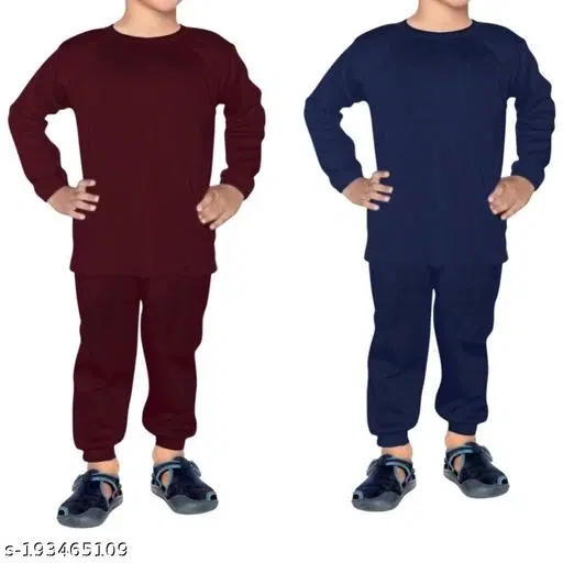 Woolen Thermal Set for Kids, Set of 2 (Maroon & Blue, 0-3 Months)