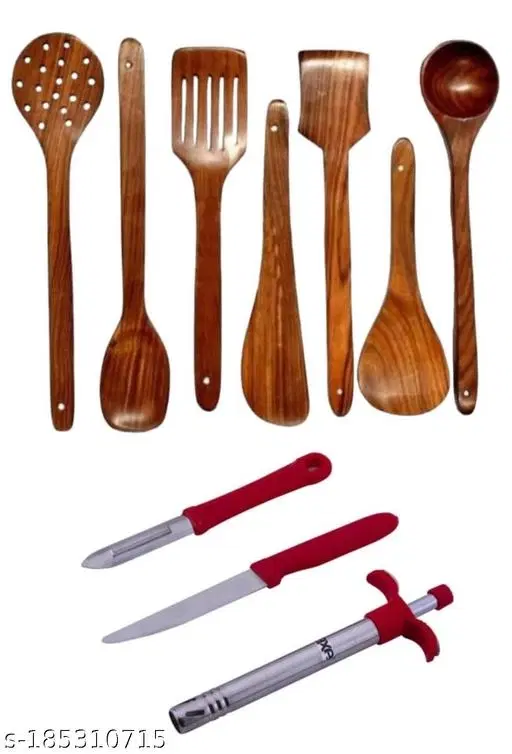 Wooden Kitchen Tools Set, Multicolor, Set of 10